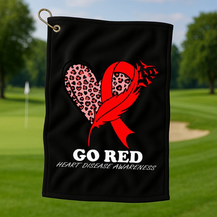 Go Red October Heart Disease Awareness Heart Leopard Ribbon Golf Towel