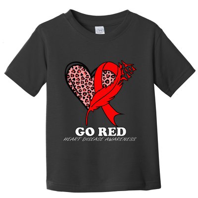 Go Red October Heart Disease Awareness Heart Leopard Ribbon Toddler T-Shirt