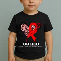 Go Red October Heart Disease Awareness Heart Leopard Ribbon Toddler T-Shirt