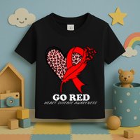 Go Red October Heart Disease Awareness Heart Leopard Ribbon Toddler T-Shirt
