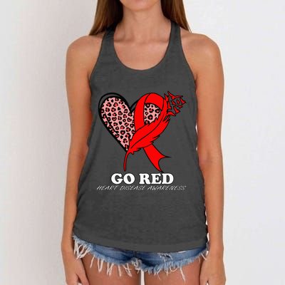 Go Red October Heart Disease Awareness Heart Leopard Ribbon Women's Knotted Racerback Tank