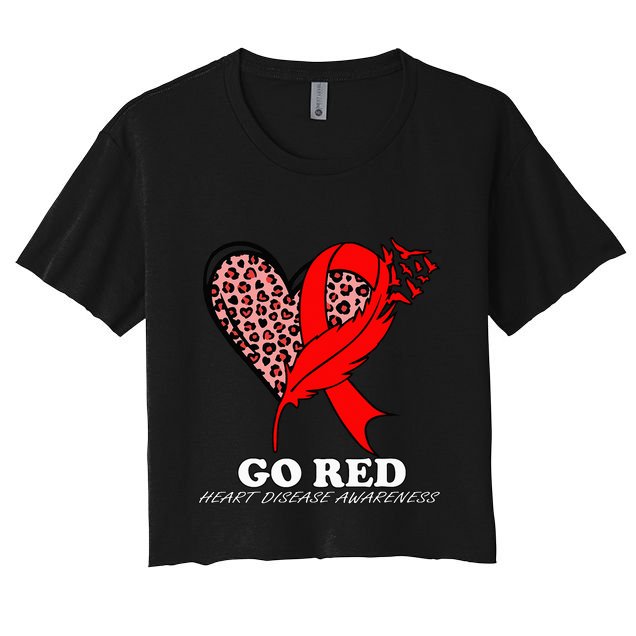 Go Red October Heart Disease Awareness Heart Leopard Ribbon Crop Top