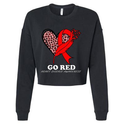 Go Red October Heart Disease Awareness Heart Leopard Ribbon Cropped Pullover Crew