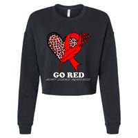Go Red October Heart Disease Awareness Heart Leopard Ribbon Cropped Pullover Crew