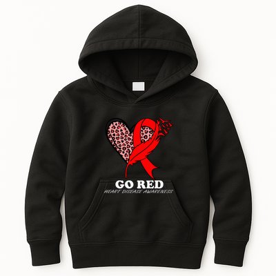 Go Red October Heart Disease Awareness Heart Leopard Ribbon Kids Hoodie