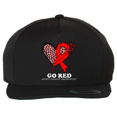 Go Red October Heart Disease Awareness Heart Leopard Ribbon Wool Snapback Cap