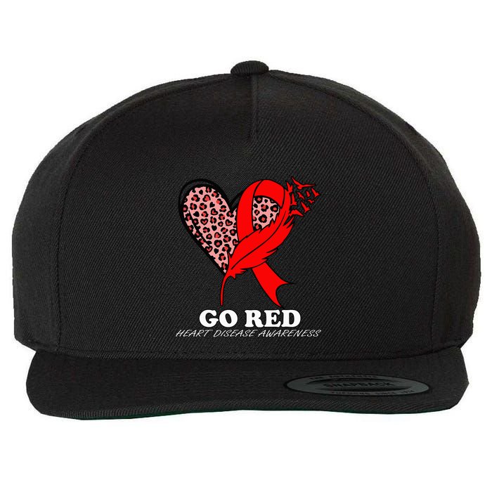 Go Red October Heart Disease Awareness Heart Leopard Ribbon Wool Snapback Cap