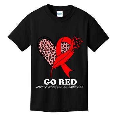 Go Red October Heart Disease Awareness Heart Leopard Ribbon Kids T-Shirt