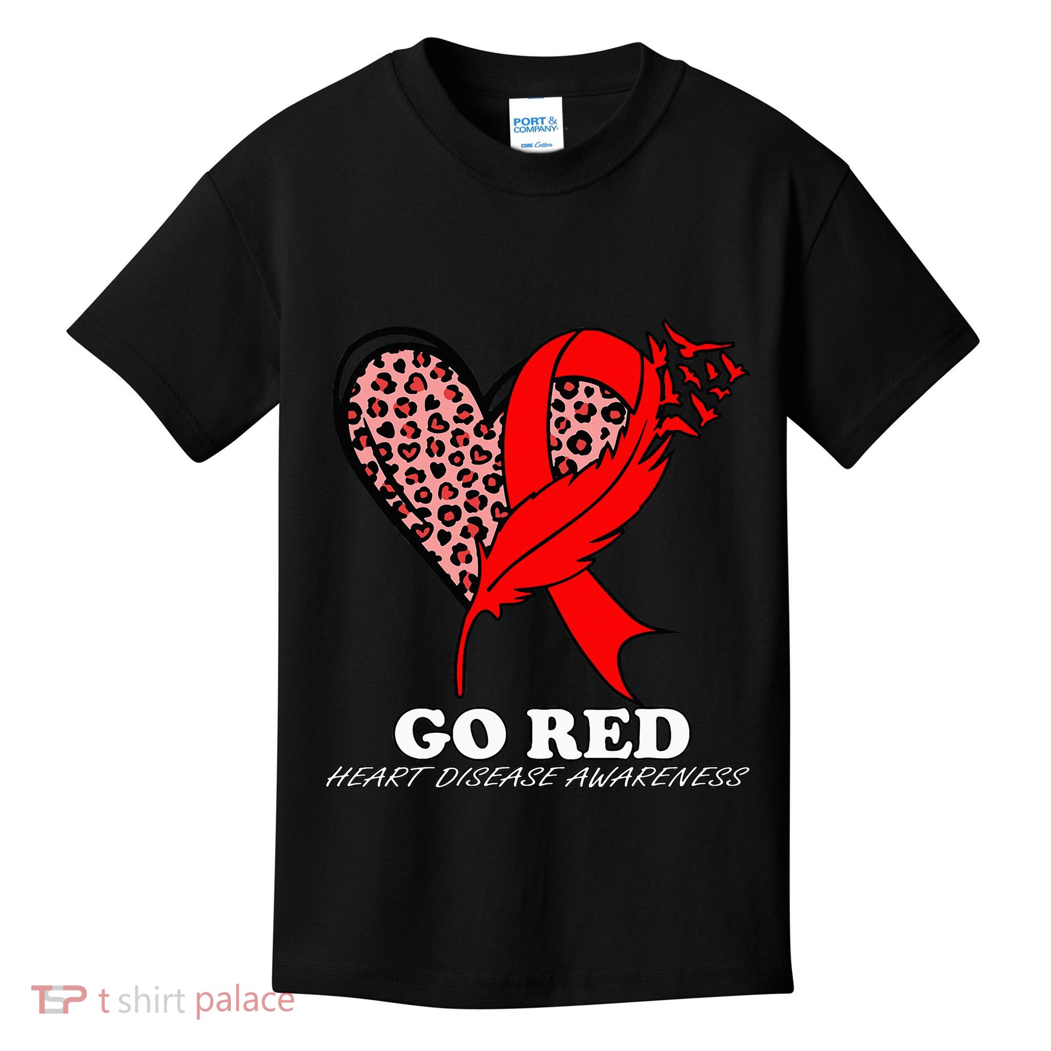 Go Red October Heart Disease Awareness Heart Leopard Ribbon Kids T-Shirt