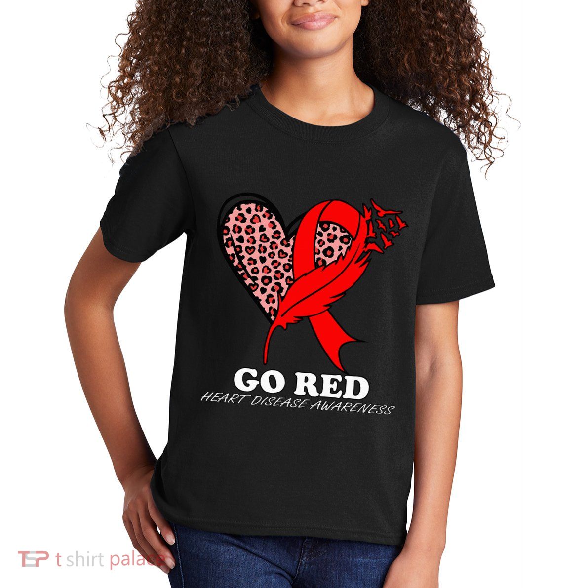Go Red October Heart Disease Awareness Heart Leopard Ribbon Kids T-Shirt