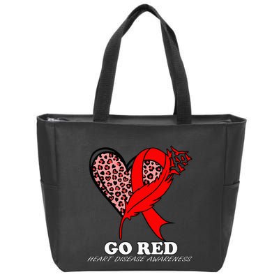 Go Red October Heart Disease Awareness Heart Leopard Ribbon Zip Tote Bag
