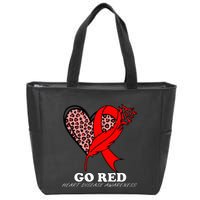Go Red October Heart Disease Awareness Heart Leopard Ribbon Zip Tote Bag