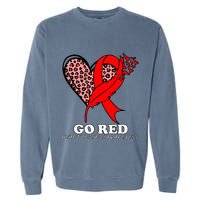 Go Red October Heart Disease Awareness Heart Leopard Ribbon Garment-Dyed Sweatshirt