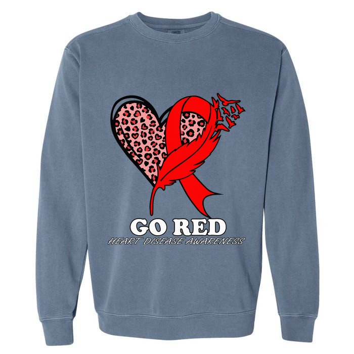 Go Red October Heart Disease Awareness Heart Leopard Ribbon Garment-Dyed Sweatshirt