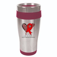 Go Red October Heart Disease Awareness Heart Leopard Ribbon 16oz Travel Tumbler