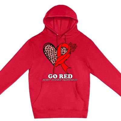 Go Red October Heart Disease Awareness Heart Leopard Ribbon Premium Pullover Hoodie