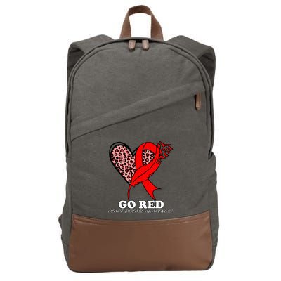 Go Red October Heart Disease Awareness Heart Leopard Ribbon Cotton Canvas Backpack