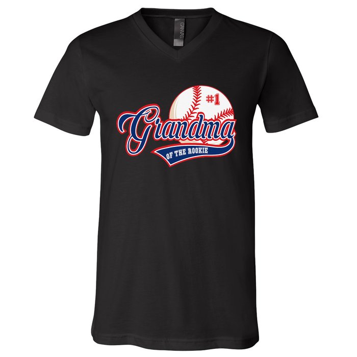 Grandma Rookie of Year 1st Birthday Baseball Theme Matching V-Neck T-Shirt