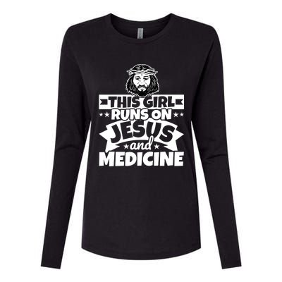 Girl Runs On Jesus And Medicine Cool Gift Womens Cotton Relaxed Long Sleeve T-Shirt