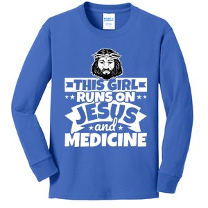 Girl Runs On Jesus And Medicine Cool Gift Kids Long Sleeve Shirt