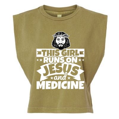 Girl Runs On Jesus And Medicine Cool Gift Garment-Dyed Women's Muscle Tee