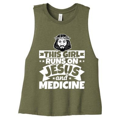 Girl Runs On Jesus And Medicine Cool Gift Women's Racerback Cropped Tank