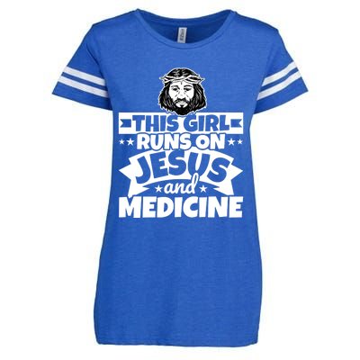 Girl Runs On Jesus And Medicine Cool Gift Enza Ladies Jersey Football T-Shirt