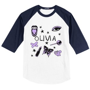 Girl Retro Olivia First Name Personalized Baseball Sleeve Shirt