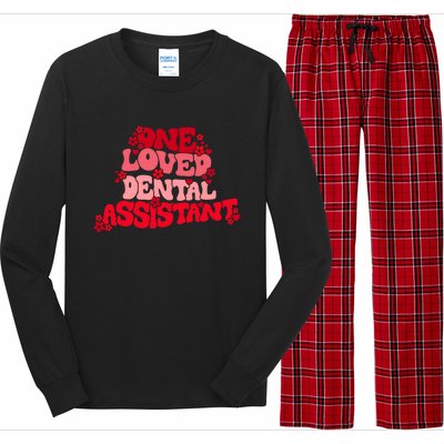 Groovy Retro One Loved Dental Assistant Happy Valentines Day Funny Gift Long Sleeve Pajama Set