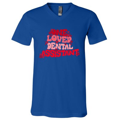 Groovy Retro One Loved Dental Assistant Happy Valentines Day Funny Gift V-Neck T-Shirt