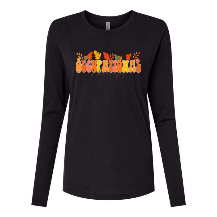 Groovy Retro Occupational Therapy Vintage Fall Leaves Autumn Womens Cotton Relaxed Long Sleeve T-Shirt