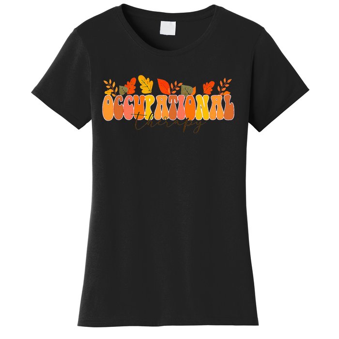 Groovy Retro Occupational Therapy Vintage Fall Leaves Autumn Women's T-Shirt