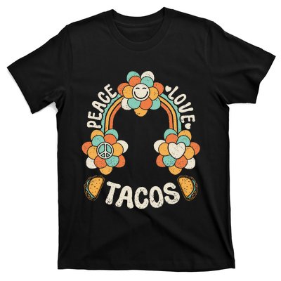 Groovy Rainbow Outfit Mexican Food Lover Peace Love Tacos T-Shirt