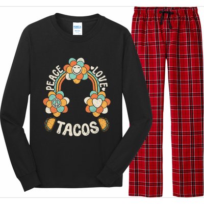 Groovy Rainbow Outfit Mexican Food Lover Peace Love Tacos Long Sleeve Pajama Set