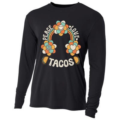 Groovy Rainbow Outfit Mexican Food Lover Peace Love Tacos Cooling Performance Long Sleeve Crew