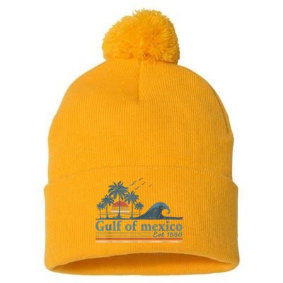 Gulf Retro Of Mexico Est 1550 Retro Vintage Beach Pom Pom 12in Knit Beanie