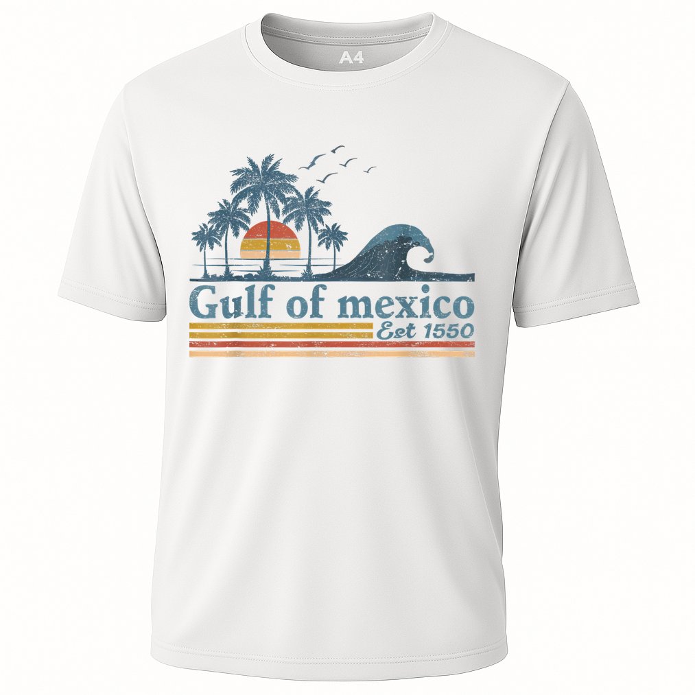 Gulf Retro Of Mexico Est 1550 Retro Vintage Beach Cooling Performance Crew T-Shirt