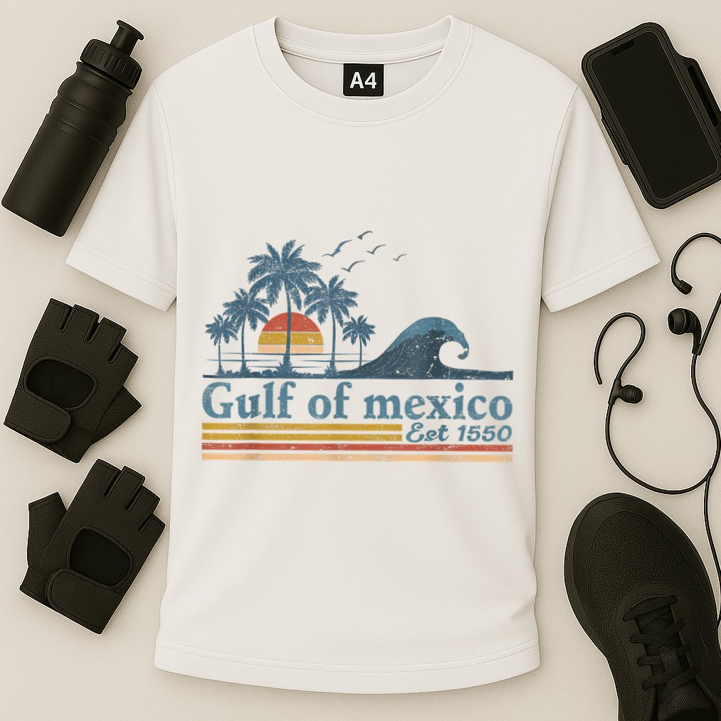 Gulf Retro Of Mexico Est 1550 Retro Vintage Beach Cooling Performance Crew T-Shirt