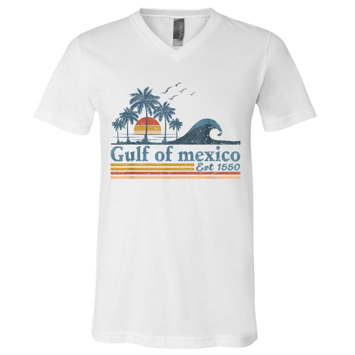 Gulf Retro Of Mexico Est 1550 Retro Vintage Beach V-Neck T-Shirt