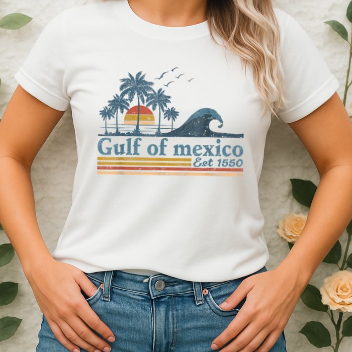 Gulf Retro Of Mexico Est 1550 Retro Vintage Beach Womens T-Shirt