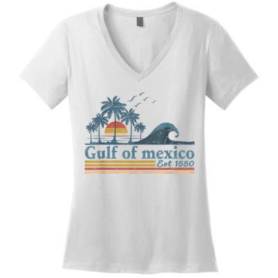 Gulf Retro Of Mexico Est 1550 Retro Vintage Beach Women's V-Neck T-Shirt
