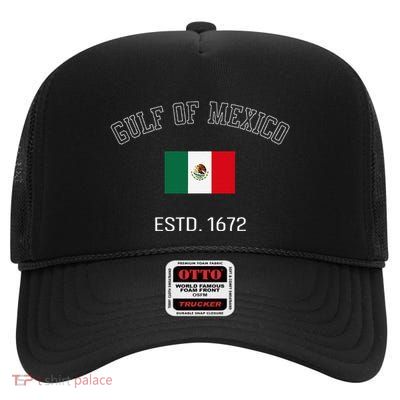Gulf Retro Of Mexico Forever Estd 1672 Mexican Flag Gulf High Crown Mesh Back Trucker Hat