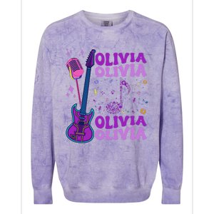 Girl Retro Olivia First Name Personalized Groovy 80S Colorblast Crewneck Sweatshirt