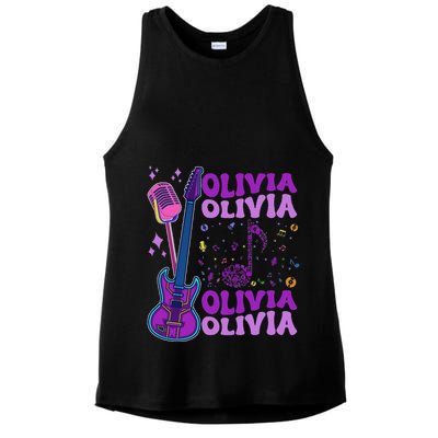 Girl Retro Olivia First Name Personalized Groovy 80S Ladies PosiCharge Tri-Blend Wicking Tank