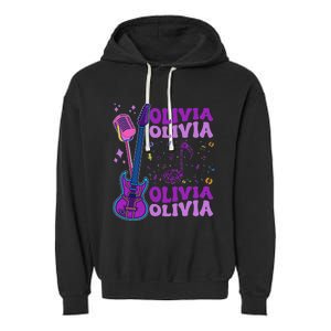 Girl Retro Olivia First Name Personalized Groovy 80S Garment-Dyed Fleece Hoodie