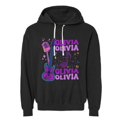 Girl Retro Olivia First Name Personalized Groovy 80S Garment-Dyed Fleece Hoodie