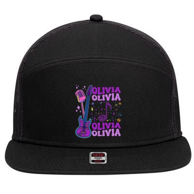 Girl Retro Olivia First Name Personalized Groovy 80S 7 Panel Mesh Trucker Snapback Hat