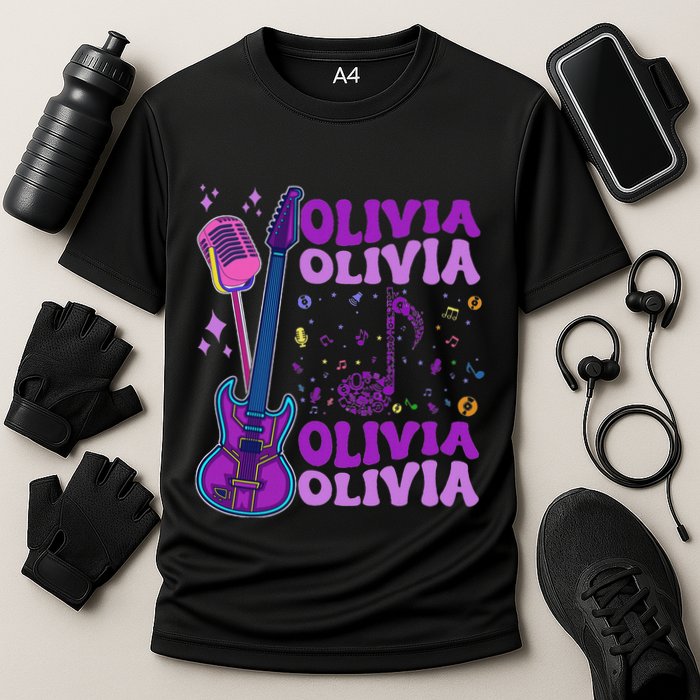 Girl Retro Olivia First Name Personalized Groovy 80S Performance Shirt