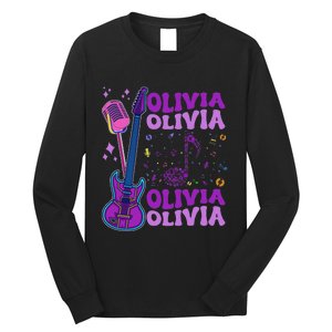 Girl Retro Olivia First Name Personalized Groovy 80S Long Sleeve Shirt