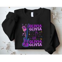 Girl Retro Olivia First Name Personalized Groovy 80S Sweatshirt